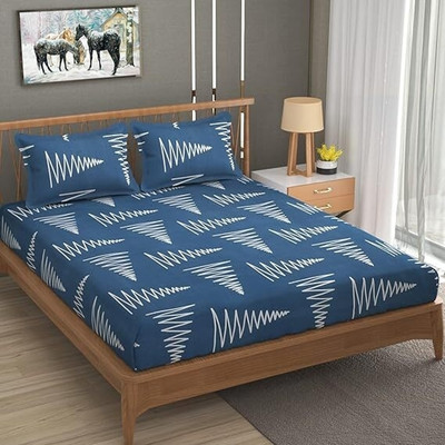 jyotaksh Cotton King Fitted (Elastic) 210 TC Printed Bedsheet(Pack of 1, Blue)