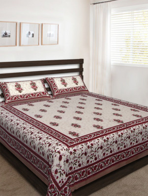 E ELMA 144 TC Cotton Double Jaipuri Prints Flat Bedsheet(Pack of 1, Multicolor)