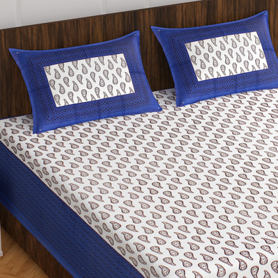 Indian Royal Fashion Cotton Double Flat 144 TC Abstract Bedsheet(Pack of 1, Blue)
