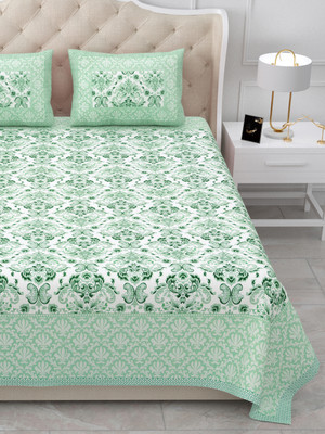 BharatLinen 104 TC Cotton Double Jaipuri Prints Flat Bedsheet(Pack of 1, Multicolor)