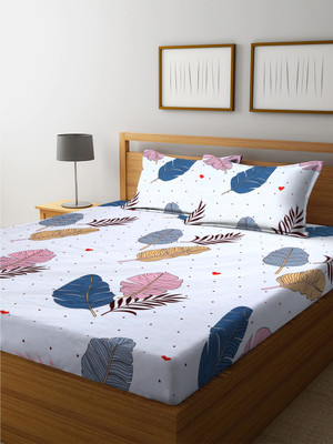 decolike 240 TC Microfiber King Printed Fitted (Elastic) Bedsheet(Pack of 1, white pt)