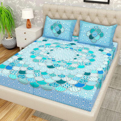 Flipkart SmartBuy 104 TC Cotton Double Jaipuri Prints Flat Bedsheet(Pack of 1, Blue)