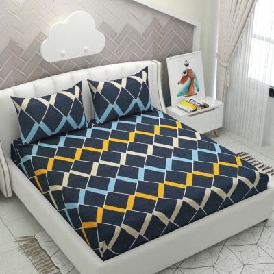 HIDECOR 250 TC Cotton King Abstract Flat Bedsheet(Pack of 1, Blue)