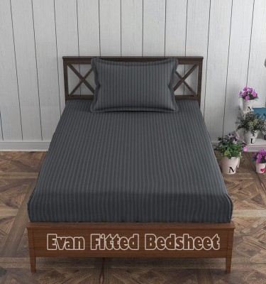 EVAN 300 TC Cotton Single Striped Fitted (Elastic) Bedsheet(Pack of 1, Dark Grey)