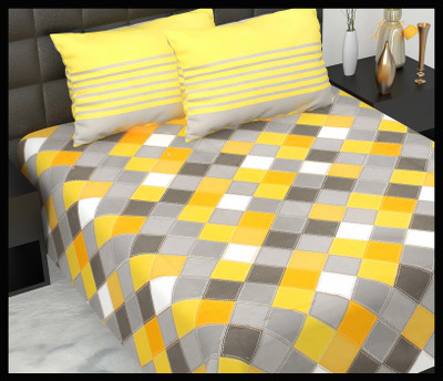 JAIPUR PRINTS Cotton Double Flat 160 TC Jaipuri Prints Bedsheet(Pack of 1, Yellow-Grey)
