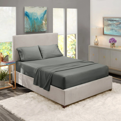 BEVI 300 TC Microfiber Double Solid Flat Bedsheet(Pack of 1, Dark Grey)