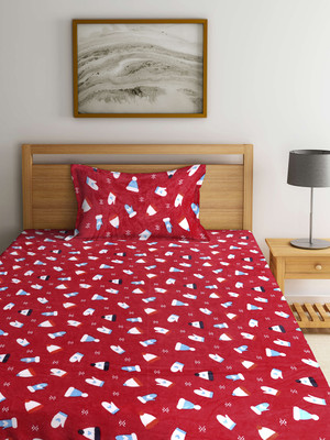 Klotthe 300 TC Woolen Single Printed Flat Bedsheet(Pack of 1, Red)