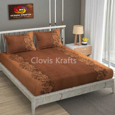 CLOVIS KRAFTS 240 TC Microfiber King Floral Fitted (Elastic) Bedsheet(Pack of 1, COFFEE FLOWER)