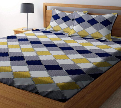 BEVI Microfiber Double Fitted (Elastic) 300 TC Printed Bedsheet(Pack of 1, Yellow)