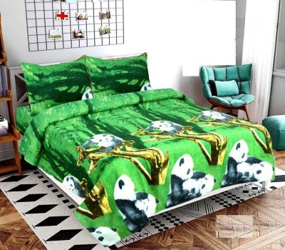 Spring Board 104 TC Cotton Double, King Checkered Flat Bedsheet(Pack of 1, Design, Panda)