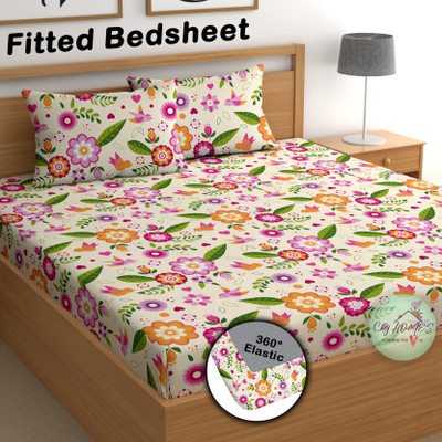 CG Homes Cotton Double Fitted (Elastic) 200 TC Floral Bedsheet(Pack of 1, Multicolor)