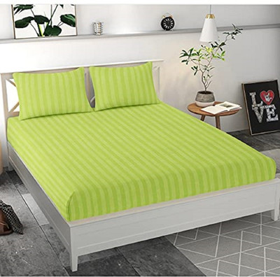 TURIYA 160 TC Microfiber Double Striped Flat Bedsheet(Pack of 1, Neon)