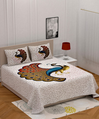 Poorak 104 TC Cotton Double Printed Flat Bedsheet(Pack of 1, Brwon)