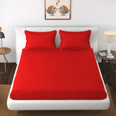 BEVI 144 TC Microfiber Single Solid Fitted (Elastic) Bedsheet(Pack of 1, Red)