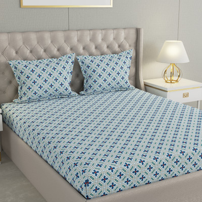 Raymond Home Cotton Double Flat 104 TC Geometric Bedsheet(Pack of 1, Blue)