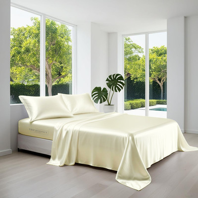 YRM 400 TC Satin Single Solid Flat Bedsheet(Pack of 1, Beige)