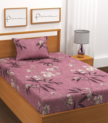 Amrange Cotton Single Flat 210 TC Floral Bedsheet(Pack of 1, Wine)