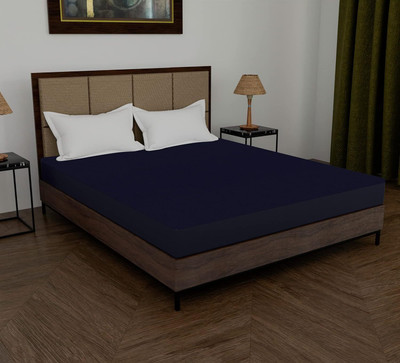 AGS ACTIVE Cotton King Fitted (Elastic) 220 TC Solid Bedsheet(Pack of 1, Blue)