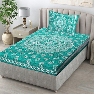 KAANY FAB 144 TC Cotton Single Jaipuri Prints Flat Bedsheet(Pack of 1, Multicolor)