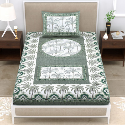 Monik Handicrafts Cotton Single Flat 180 TC Floral Bedsheet(Pack of 1, White)