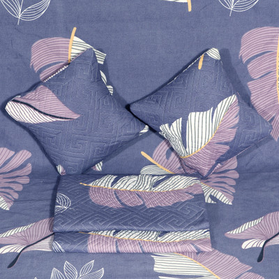 Moonroof Cotton King Flat 300 TC Printed Bedsheet(Pack of 1, Purple pankh (1 Flat Bedsheet + 2 Pillow Cover + 2 Cushion Covers with Filler))