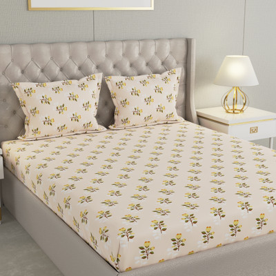 Raymond Home Cotton Double Flat 104 TC Floral Bedsheet(Pack of 1, Beige)