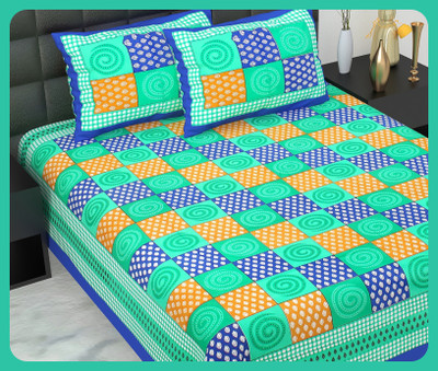 JAIPUR PRINTS Cotton Double Flat 210 TC Jaipuri Prints Bedsheet(Pack of 1, Blue)