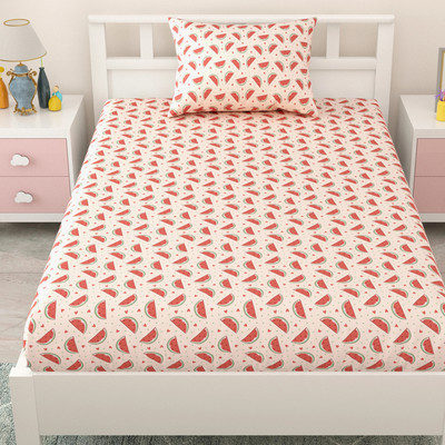 Mafatlal Cotton Single Flat 144 TC Printed Bedsheet(Pack of 1, Red)