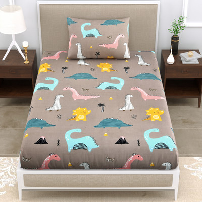 Adelia 280 TC Cotton Single 3D Printed Flat Bedsheet(Pack of 1, Brown)
