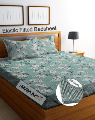 Amrange 130 TC Microfiber King Floral Fitted (Elastic) Bedsheet(Pack of 1, Green)