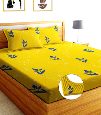 BLUEDOT Cotton Double Fitted (Elastic) 254 TC Printed Bedsheet(Pack of 1, Multicolor)