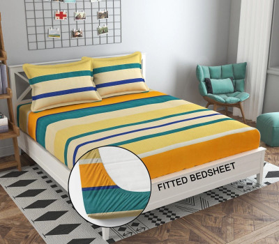 Hss fab Cotton Blend Double Fitted (Elastic) 190 TC Abstract Bedsheet(Pack of 1, Multicolor)