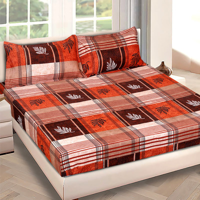 ROMEE Cotton Queen Flat 150 TC Checkered Bedsheet(Pack of 1, Brown & Rust)