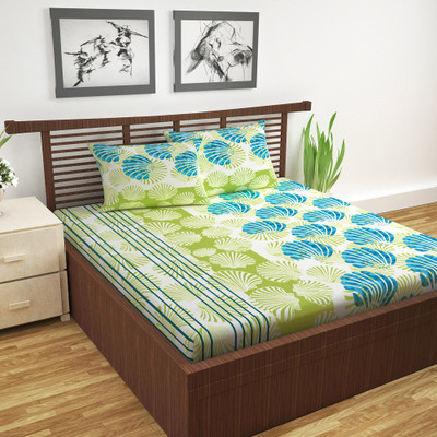 Divine Casa 144 TC Cotton Double Geometric Flat Bedsheet(Pack of 1, Acid Lime)