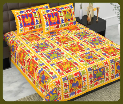 JAIPUR PRINTS Cotton Double Flat 240 TC Jaipuri Prints Bedsheet(Pack of 1, Yellow)