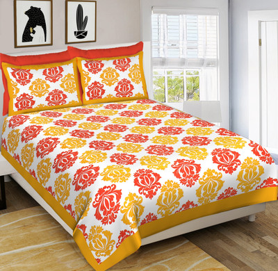 Sugun 144 TC Cotton Double Printed Flat Bedsheet(Pack of 1, Yellow)