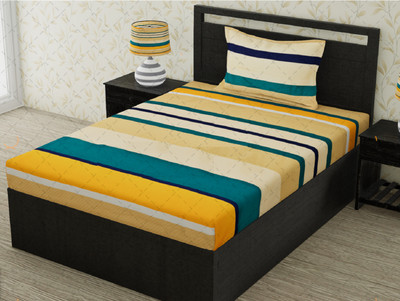 RRC 144 TC Microfiber Single Printed Fitted (Elastic) Bedsheet(Pack of 1, Orange)