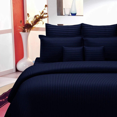 veerhl Cotton King Flat 240 TC Striped Bedsheet(Pack of 1, Dark Blue)