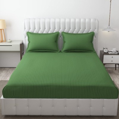 n g products 300 TC Satin Double Striped Fitted (Elastic) Bedsheet(Pack of 1, Green)