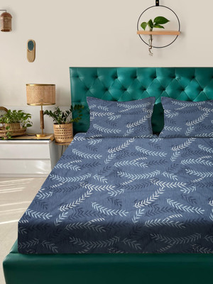 ROSARA HOME Microfiber Queen Flat 180 TC Printed Bedsheet(Pack of 1, Dark Blue)