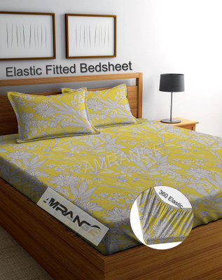 Amrange 210 TC Microfiber King Floral Fitted (Elastic) Bedsheet(Pack of 1, Yellow)