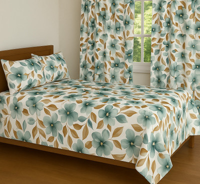 RRC Microfiber Double Flat 144 TC Printed Bedsheet(Pack of 1, Green)