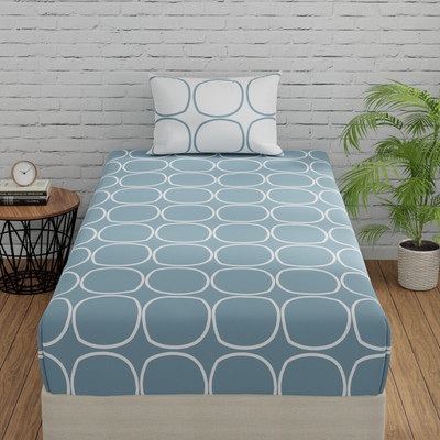 Huesland Cotton Single Flat 144 TC Printed Bedsheet(Pack of 1, Blue & White)