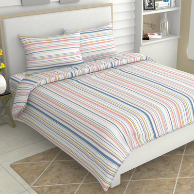 haus & kinder Cotton King Flat 186 TC Printed Bedsheet(Pack of 1, Blue, Yellow)