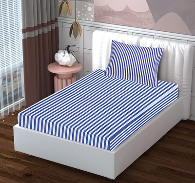SMC Cotton Single Flat 151 TC Printed Bedsheet(Pack of 1, Blue)