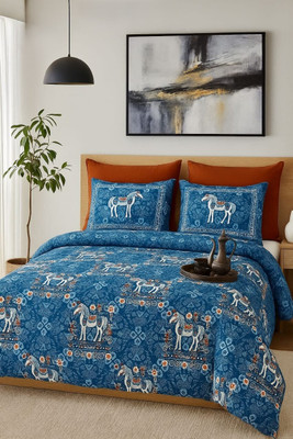 ABODRIC Cotton King Flat 300 TC Printed Bedsheet(Pack of 1, Blue)