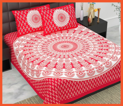 BedZone Cotton Double Flat 240 TC Jaipuri Prints Bedsheet(Pack of 1, Red)