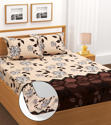 Moonroof Cotton King Fitted (Elastic) 255 TC Printed Bedsheet(Pack of 1, Grey, White)