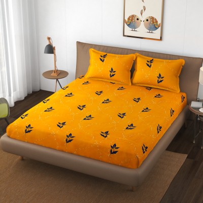 IVAAN INDIA 220 TC Cotton Double Printed Fitted (Elastic) Bedsheet(Pack of 1, Yellow)