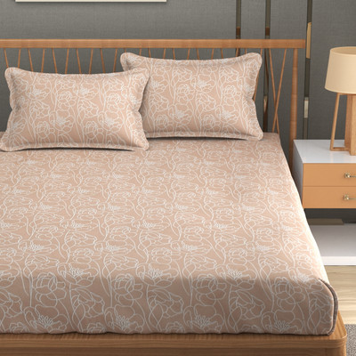 TURIYA 180 TC Cotton Double Self Design Fitted (Elastic) Bedsheet(Pack of 1, Peach)